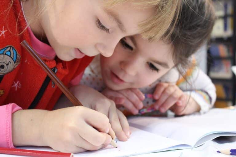 Girls On Desk Looking At Notebook 159823