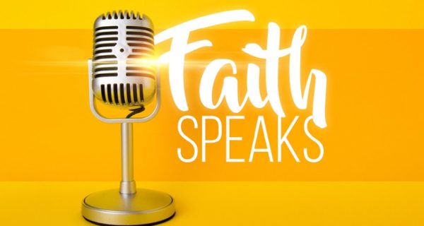 Microphone with the words Faith Speaks