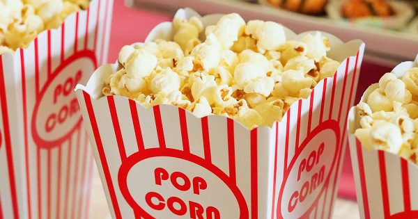 Popcorn in Striped Paper Buckets