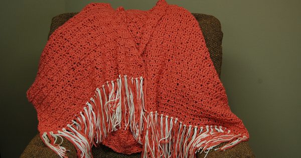 Red Prayer Shawl on Recliner